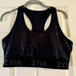 ZYIA Black Marble Banded Sports Bra